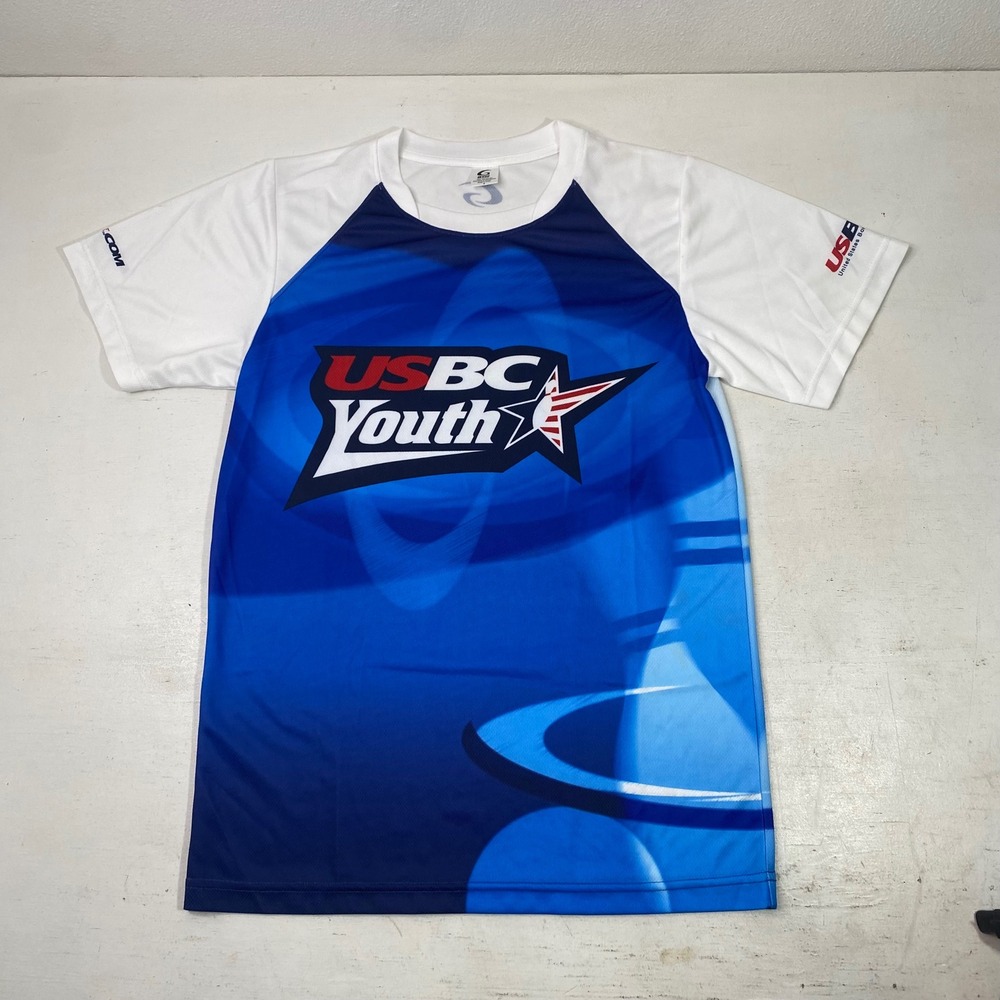 GTM Sportswear USBC Youth Bowling Jersey Mens Small Shirt Blue White Performance